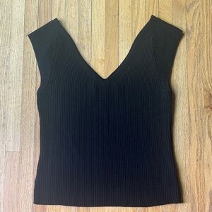 Mara Hoffman Ribbed Black Celine V-Neck Top